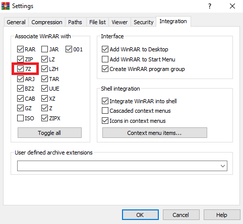 WinRAR может открывать файлы с расширением 7Z по умолчанию